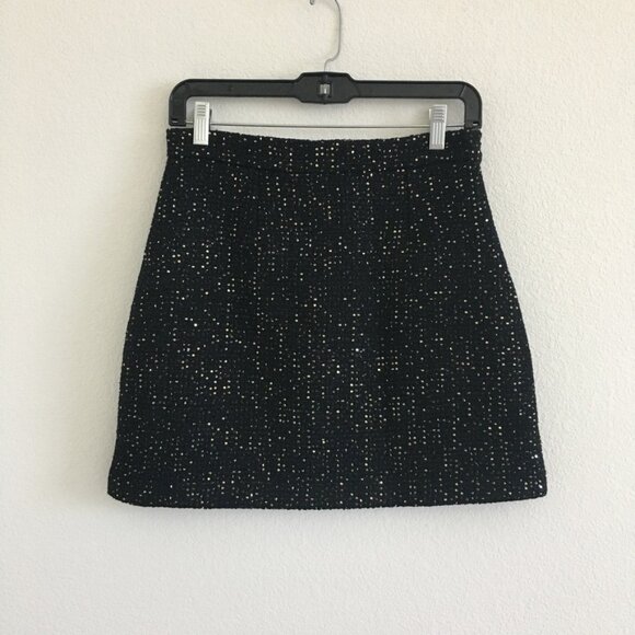 J. ING NWT Shimmer Tweed Party Mini Skirt Black Gold-Sequin Size Large - Picture 3 of 13